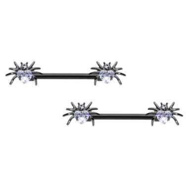 Thumbnail: 14 Gauge 5/8 Aurora Gem Sexy Heart Spider Barbell Nipple Ring Set