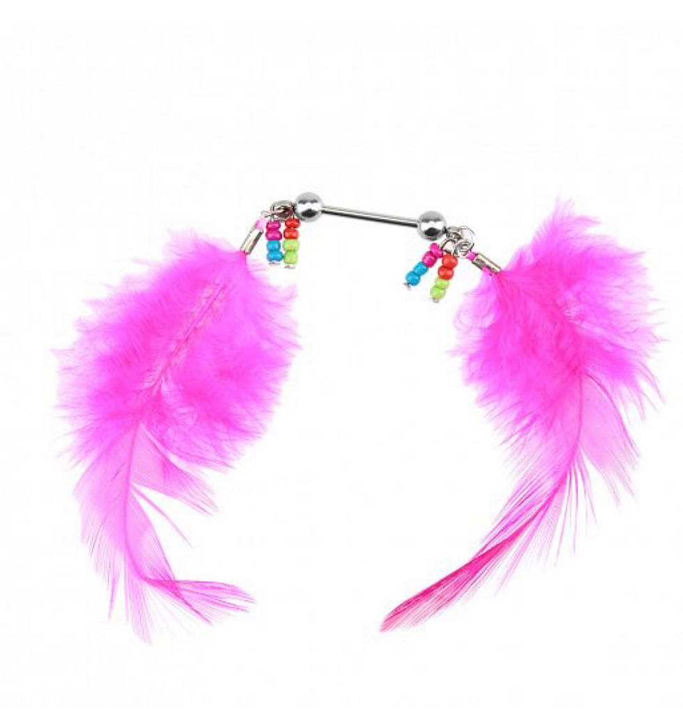 Thumbnail: Pink feather nipple piercing