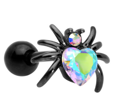 Thumbnail: 16 Gauge 1/4 Aurora Gem Black Heart Spider Cartilage Tragus