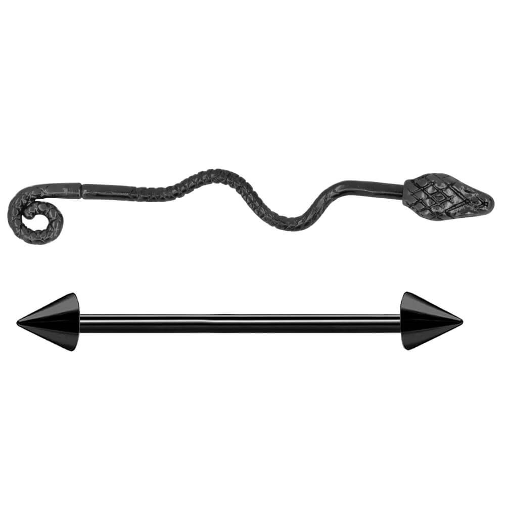 14G Black Wave Snake and Spike Industrial Barbell Pack