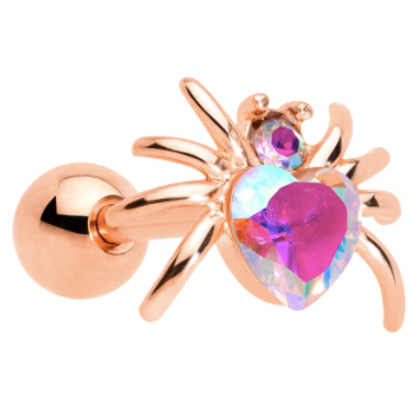 Thumbnail: 16 Gauge 1/4 Aurora Gem Black Heart Spider Cartilage Tragus