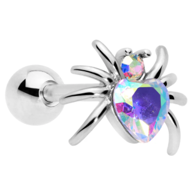 Thumbnail: 16 Gauge 1/4 Aurora Gem Black Heart Spider Cartilage Tragus