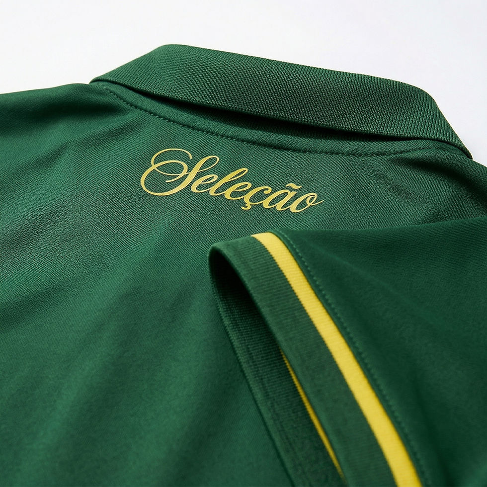 Close-up of Brazil custom soccer jersey collar with premium detailing and yellow accents