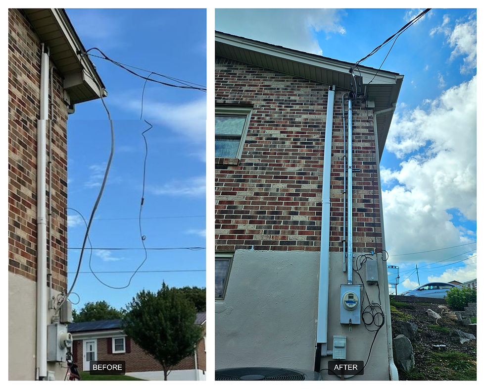 We reused the meter can and cable going into the house, as it was in good condition. This allowed us to fix the major problem without bringing everything inside up to current code. We try to save our customers money whenever it is possible and safe to do so! (Note: the 'before' image is two photos merged)