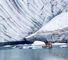 Josef having a swim in icewater next to the glacir in Hintertux, Tyrol, Austria. 
