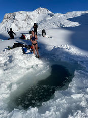 Ice swimmer about to take an ice bath in Austria