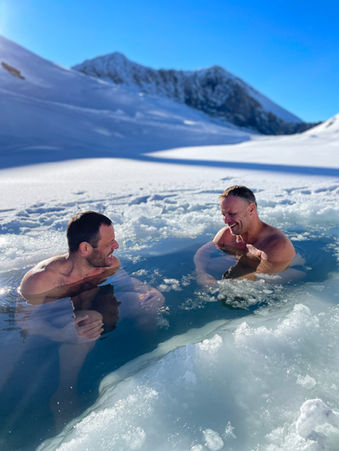 Ice bath in the mountains of Austria, iceswimming 