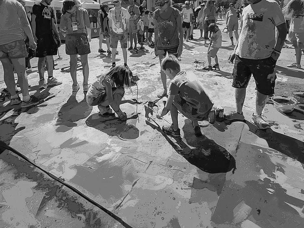 children playing on the footpath