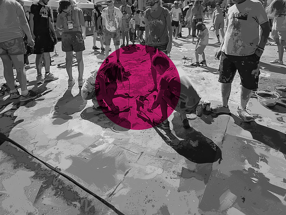children playing on the footpath