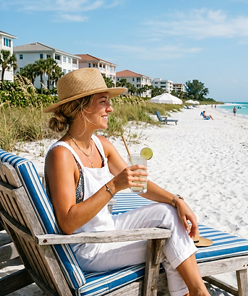 Woman relaxing on the beach in Longboat Key, FL