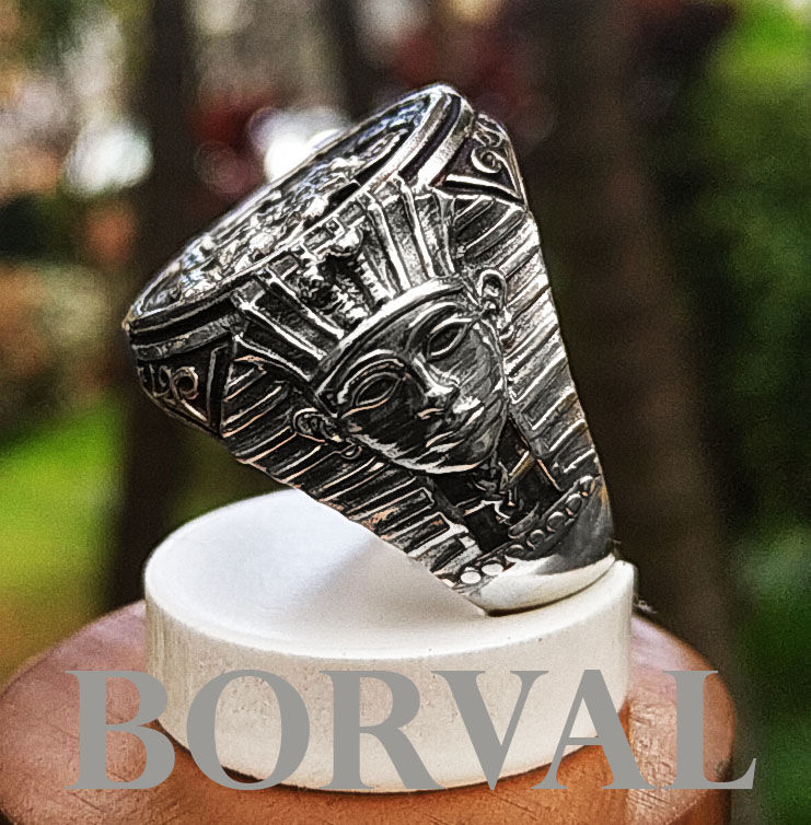 Miniatura: Anel Egípcio Hórus e Anúbis - Prata 925 - Masculino