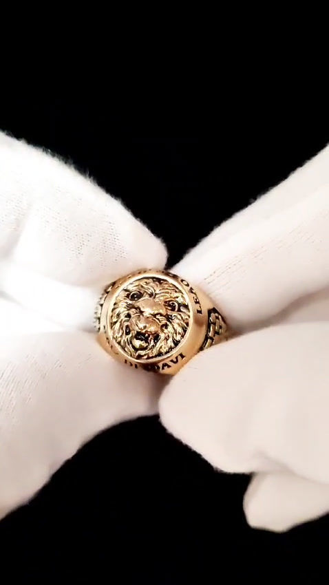 Miniatura: Anel Gospel Leão de Judá com Banho de Ouro