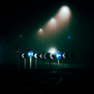 An image of Foggy Roundabout and streetlights by Rod Ireland Photography Tuition