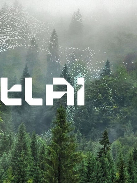 A misty green forest with the white text ATLAI