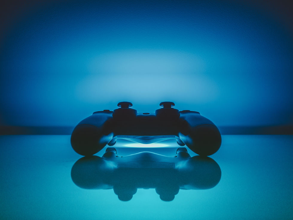 Sega controller in front of blue screen TV/internet