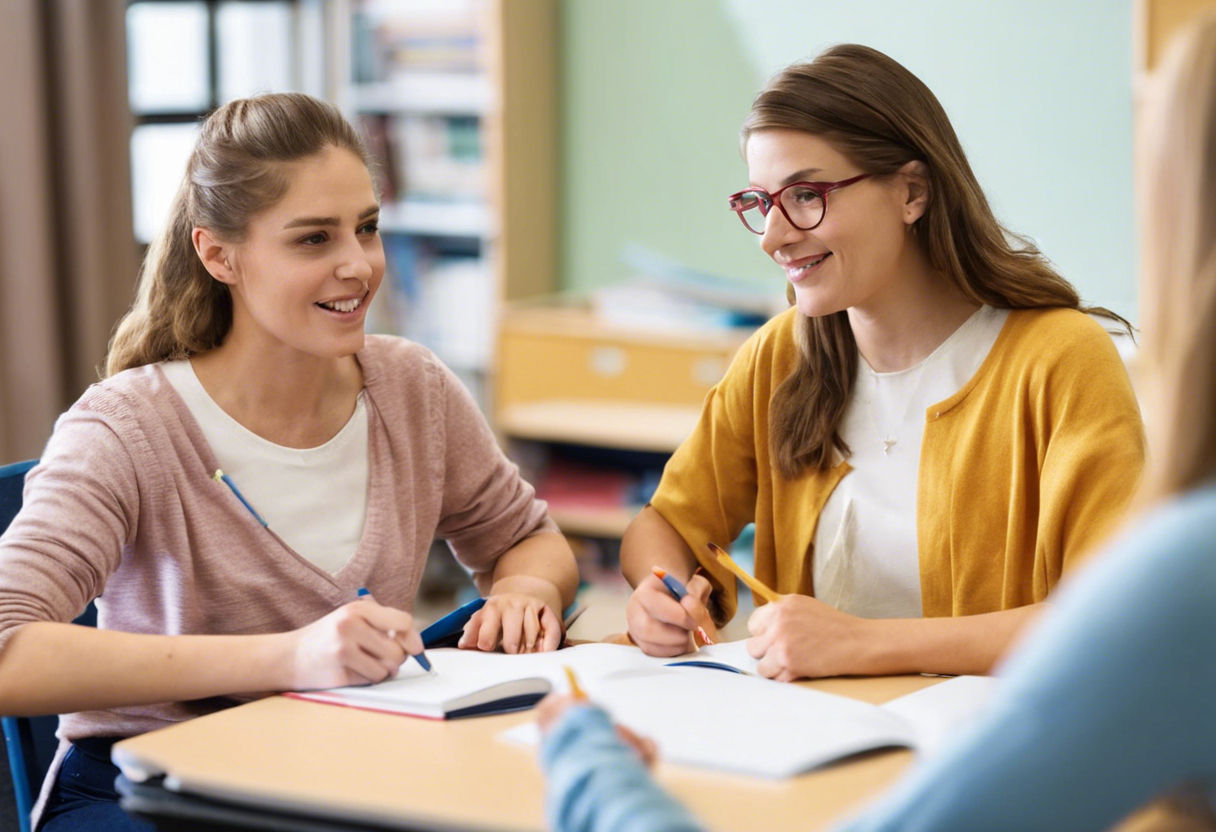 Two individuals working together on schoolwork