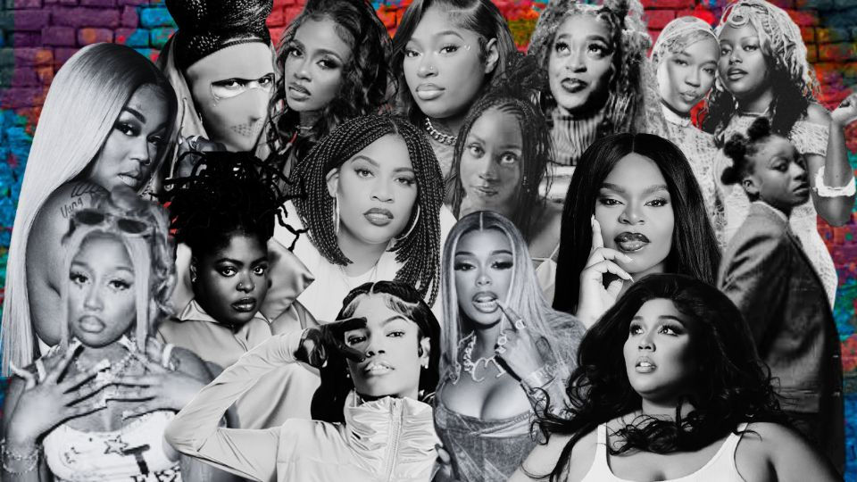 (From left) Baby Tate, Jucee Froot, Leikeli47, CHIKA, FendiDa Rappa, Kamaiyah, Omeretta The Great, Mello Buckzz, Noname, Lady London, ScarLip, Tierra Whack, Flyana Boss, Little Simz, Lizzo