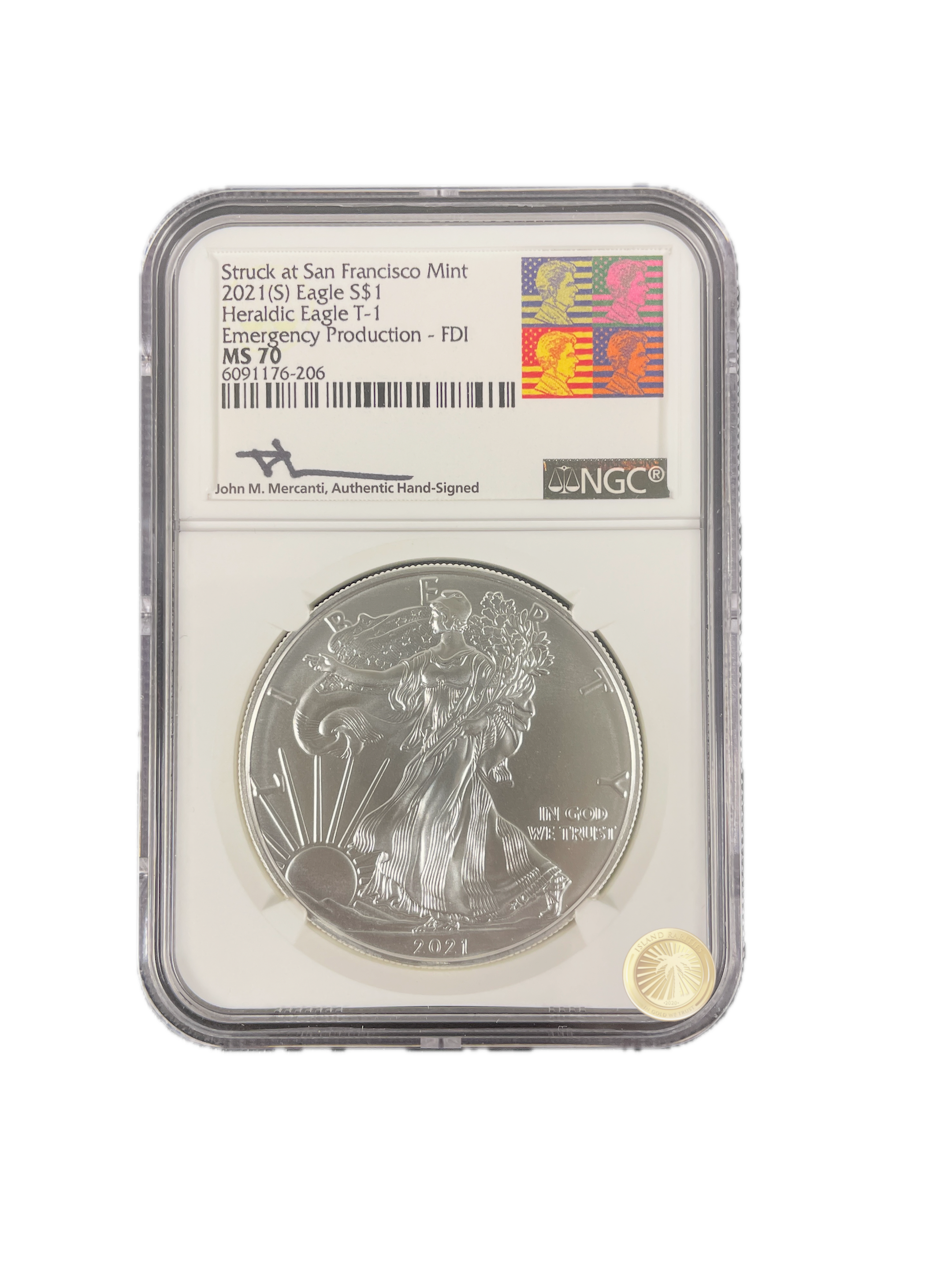 2021 (S) Type 1 Emergency Production FDI John Mercanti MS70 Silver Eagle