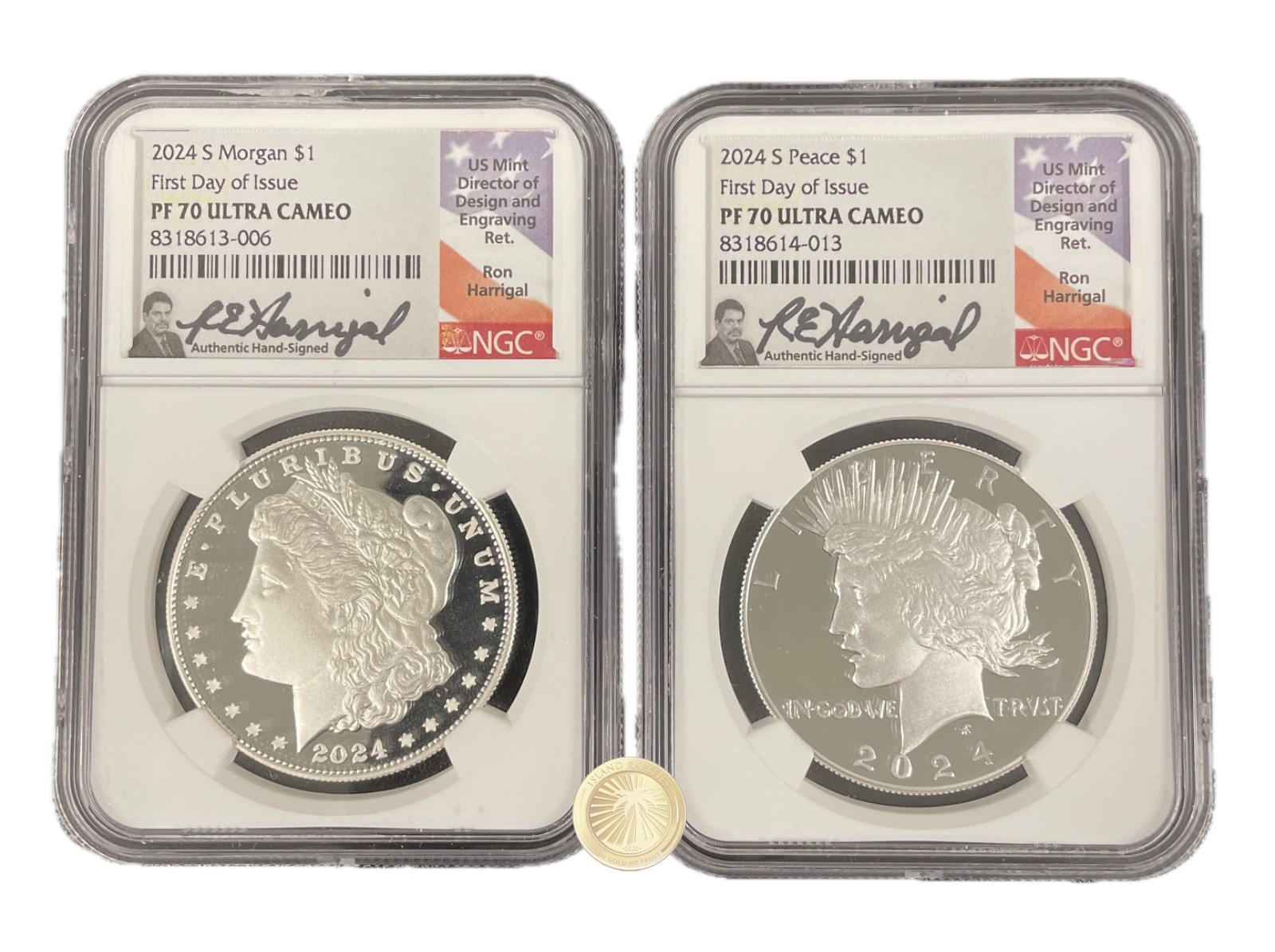2024 $1 Morgan & Peace Dollar Set Ron Harrigal Signed NGC PF70 Ultra Cameo