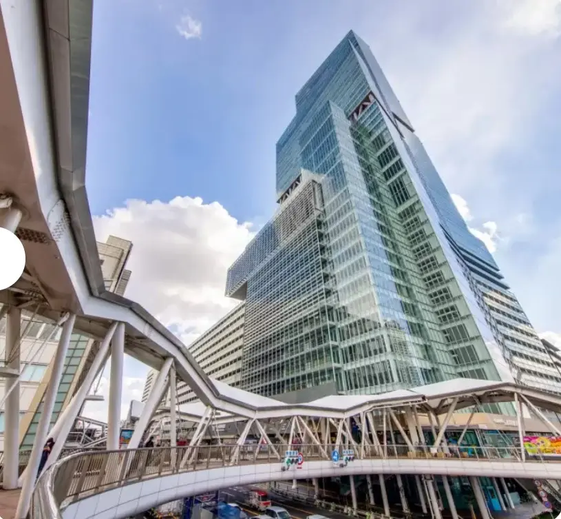 Luxury high-rise hotel with panoramic city views, elegant rooms, and direct access to Tennoji Station in Osaka.