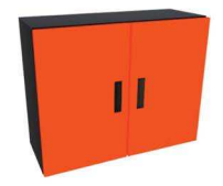 Orange storage cabinet with black trim