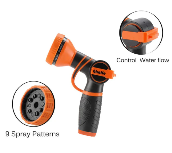 Giraffe spray gun with spray patterns and water control