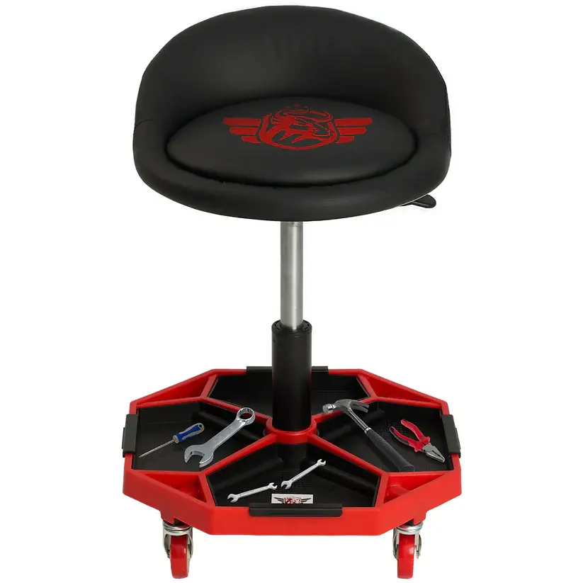Rolling garage stool with tools to transform your garage
