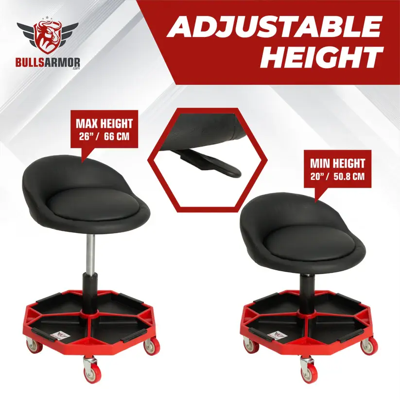 Thumbnail: Adjustable height rolling work stools, max 20", min 15"