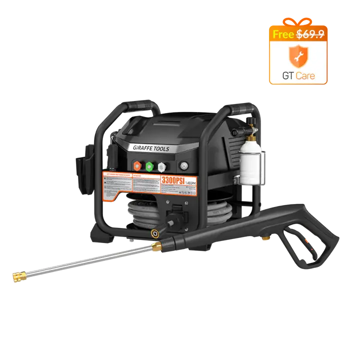 Black portable pressure washer with spray gun