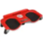 Red rolling work creeper with black knee pads