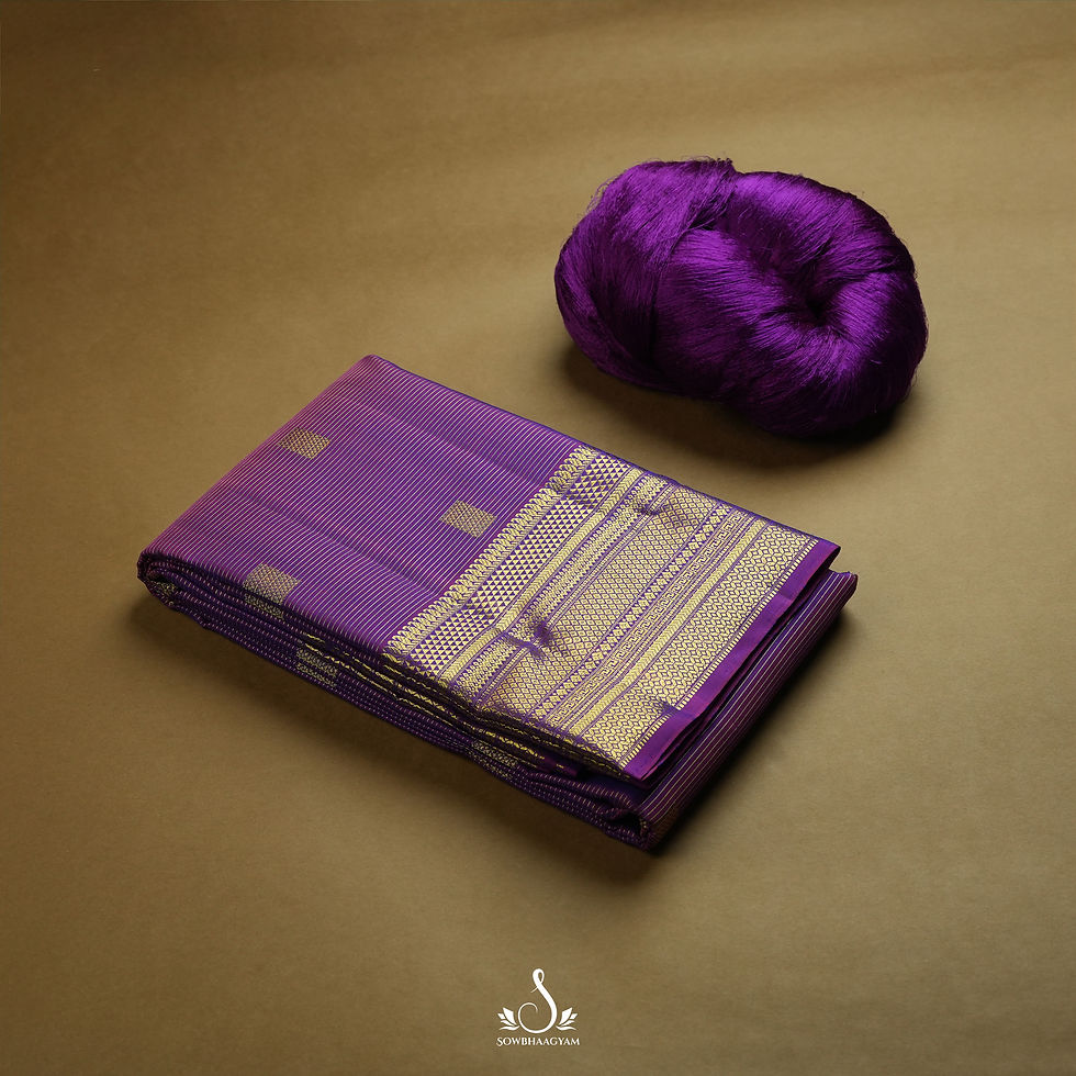 Thumbnail: purple and gold pure kanjivaram silk saree, original kanjivaram silk sarees, sowbhaagyam