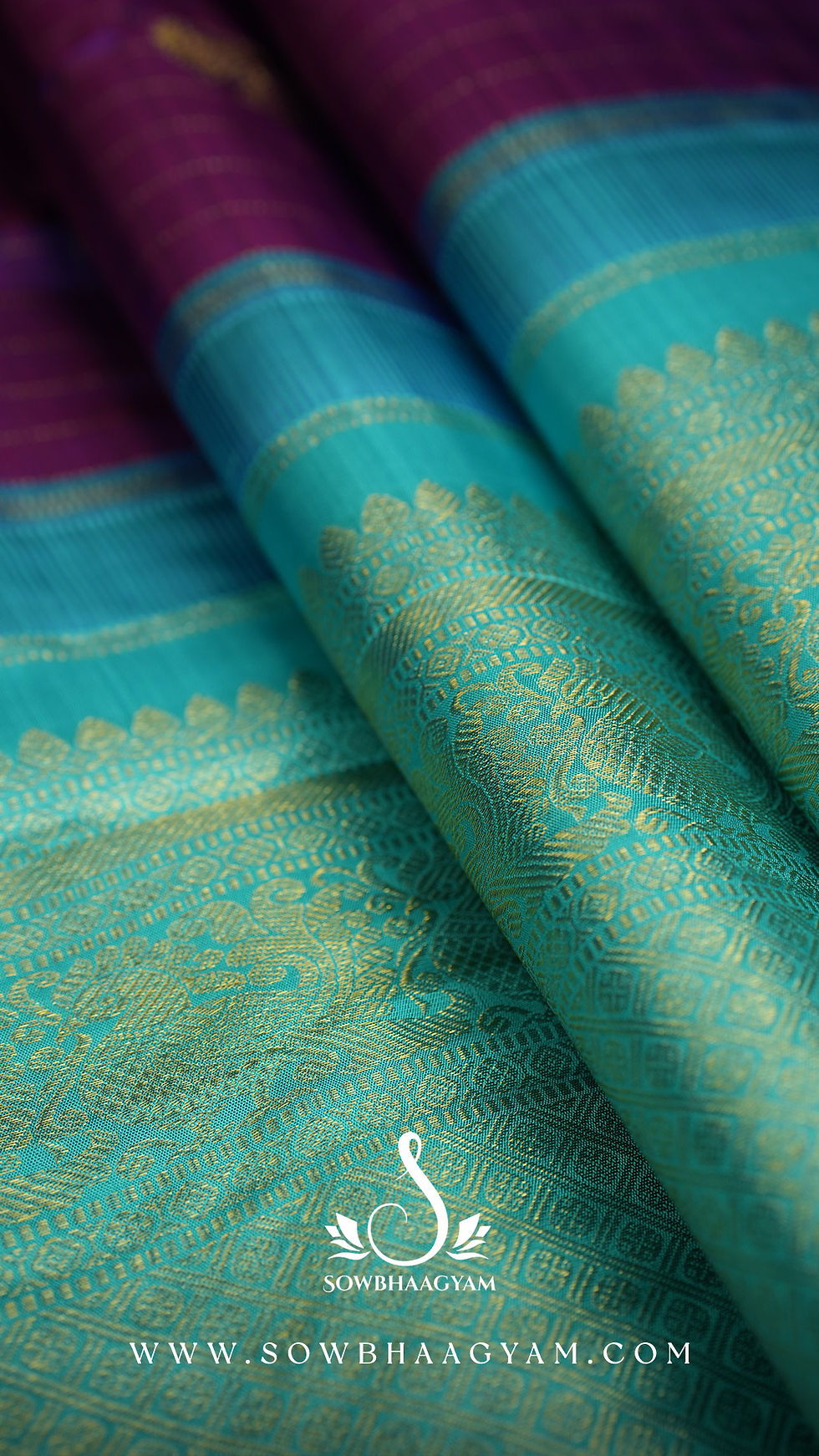 Thumbnail: Purple kanjivaram pure silk saree, traditional pure kanjivaram silk saree, sowbhaagyam, kanjivaram handlooms