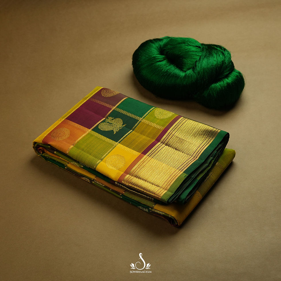 Thumbnail: green kattam kanjivaram pure silk saree, kanjivaram pure silk saree, traditional kanjivaram pure silk saree, sowbhaagyam