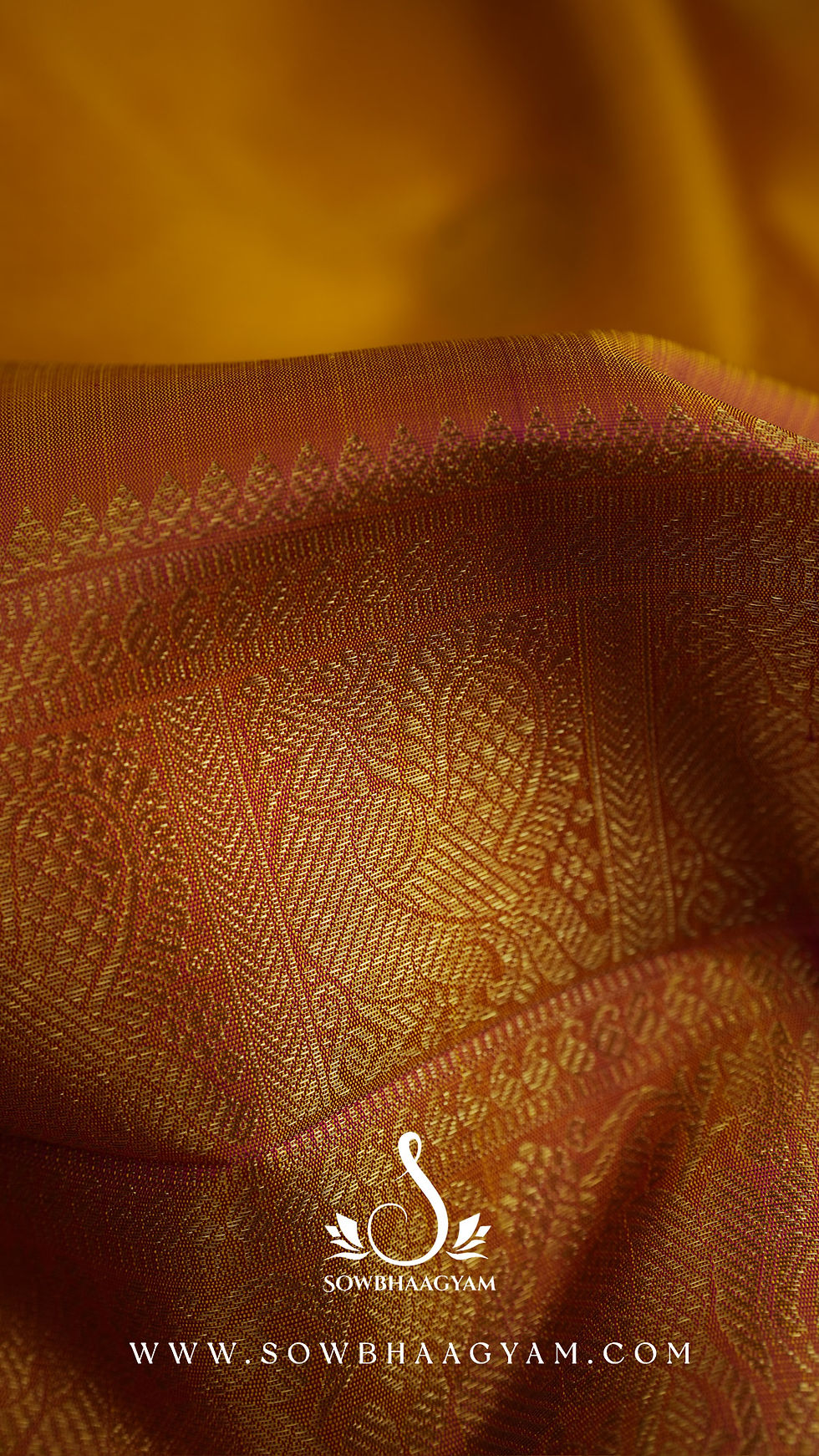 Thumbnail: Yellow and gold kanjivaram pure silk saree, kanjivaram handlooms, sowbhaagyam, kanjivaram silks