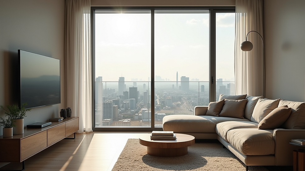 Vista panorámica de un moderno apartamento en venta
