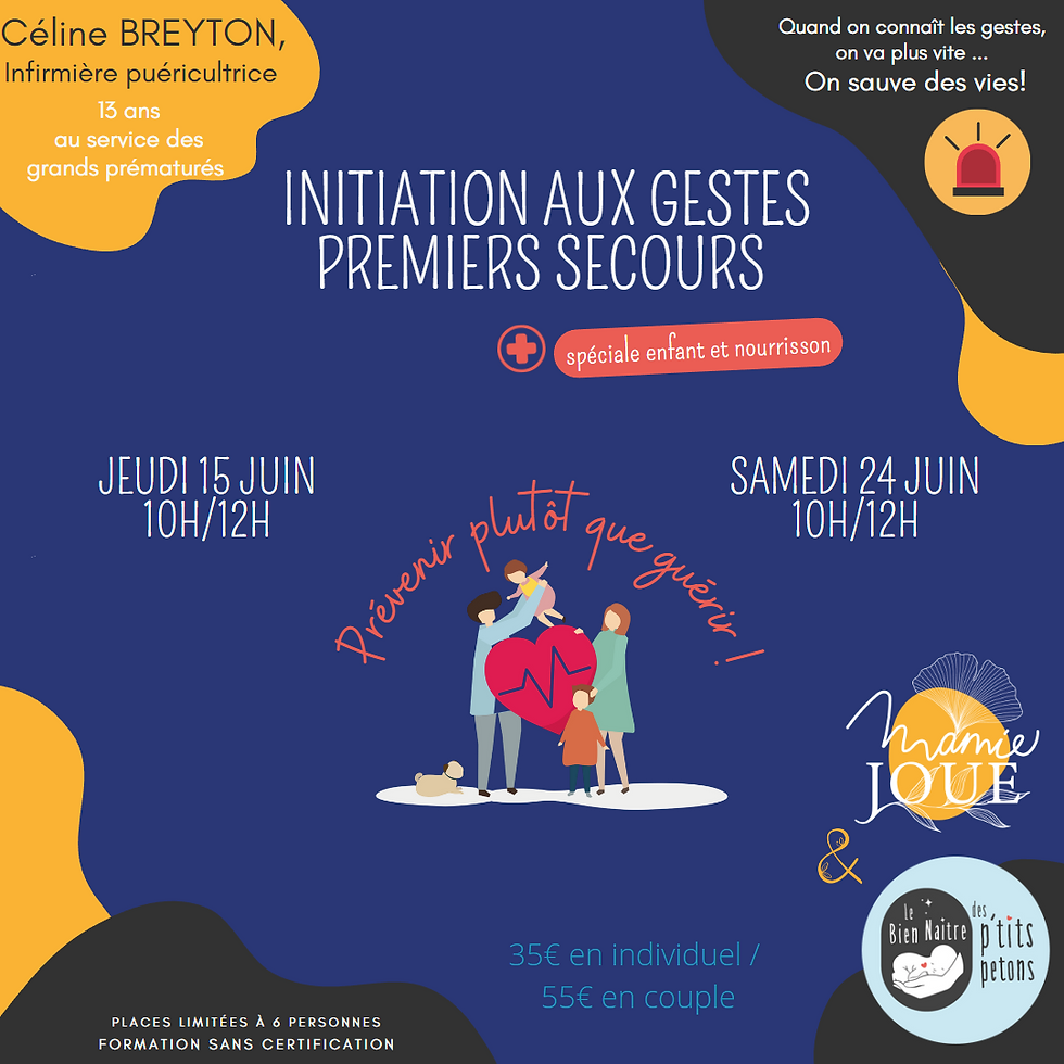 Initiation gestes premiers secours spéciale enfant et nourrisson chez Mamie Joue (Thouaré sur Loire)