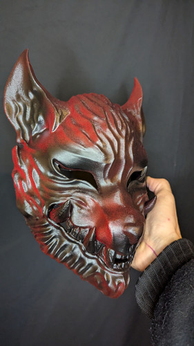 Ōkami Japanese wolf mask, sanded and hand-painted by Dai Yokai