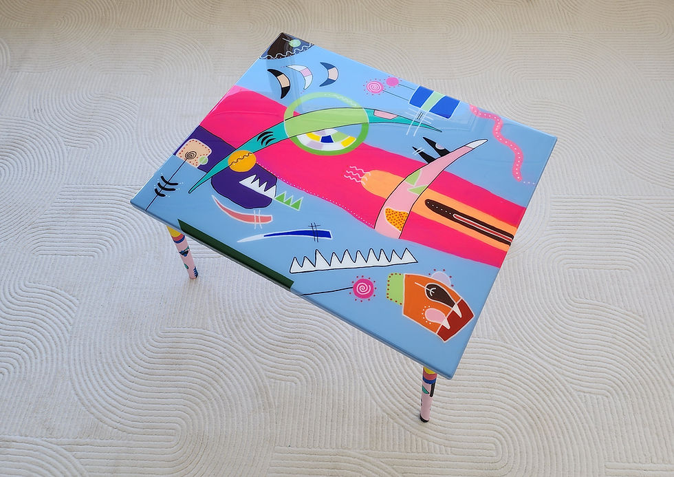 Thumbnail: Colorful Resin Side Table, Handmade Abstract Wood Furniture Art