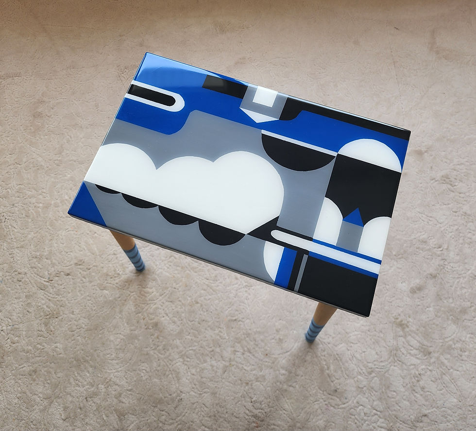Thumbnail: Unique Wooden Retro Epoxy Resin Blue Side Coffee Table,Colorful Funky Art Table