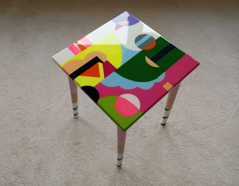 Thumbnail: Square Colorful Funky Abstract Boho Pink Purple Resin Coffee Table