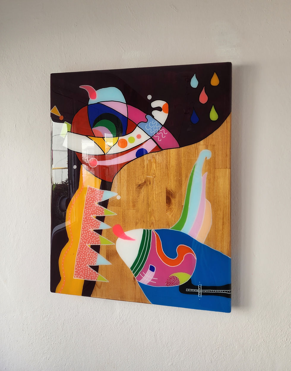 Thumbnail: Colorful Abstract Wood Wall Art Panel – Handmade Unique Home Decor