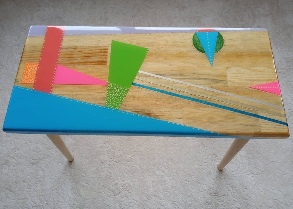 Thumbnail: Wooden Colorful Resin Boho Side End Coffee Table