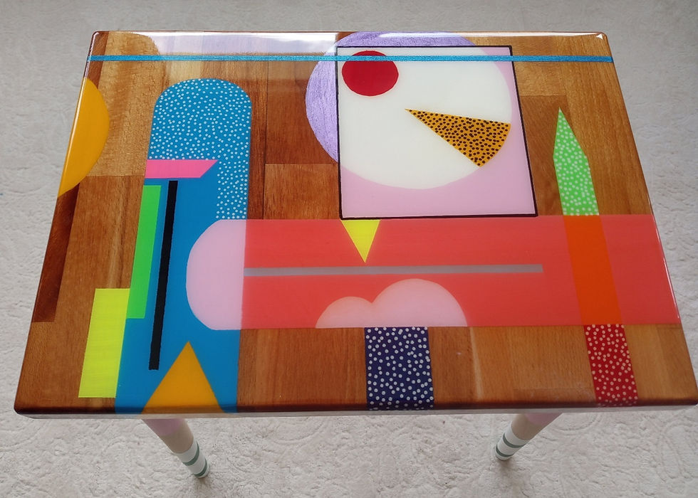 Thumbnail: Small Wooden Resin Boho Side Coffee Table, Modern Handmade Art Table