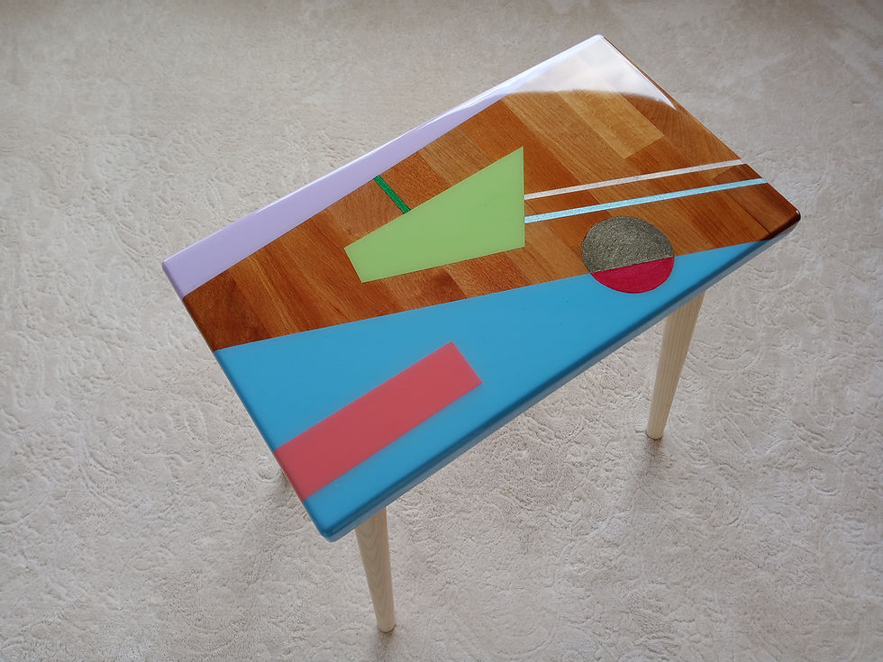 Thumbnail: Wooden Blue Resin Boho Side Coffee Table,Modern Small Art Table