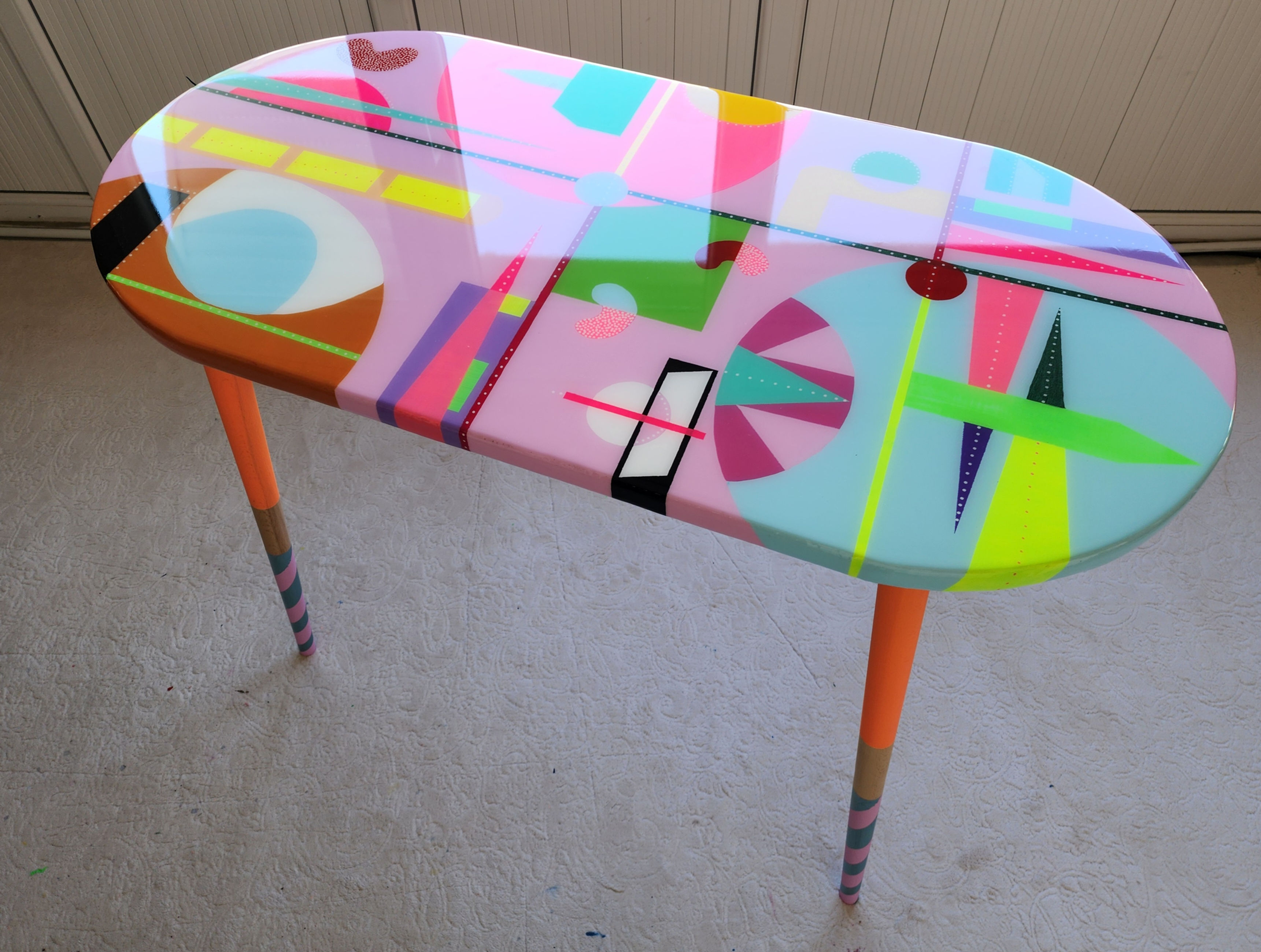 Large Pink Funky Colorful Abstract Side Resin Coffee Table