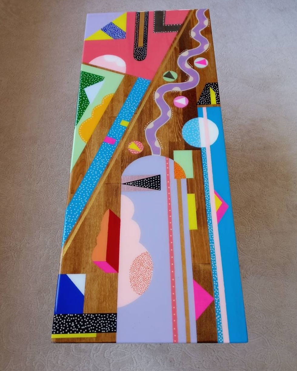Thumbnail: Painted Colorful Custom Live Edge Epoxy Resin Abstract Cool Art Bench