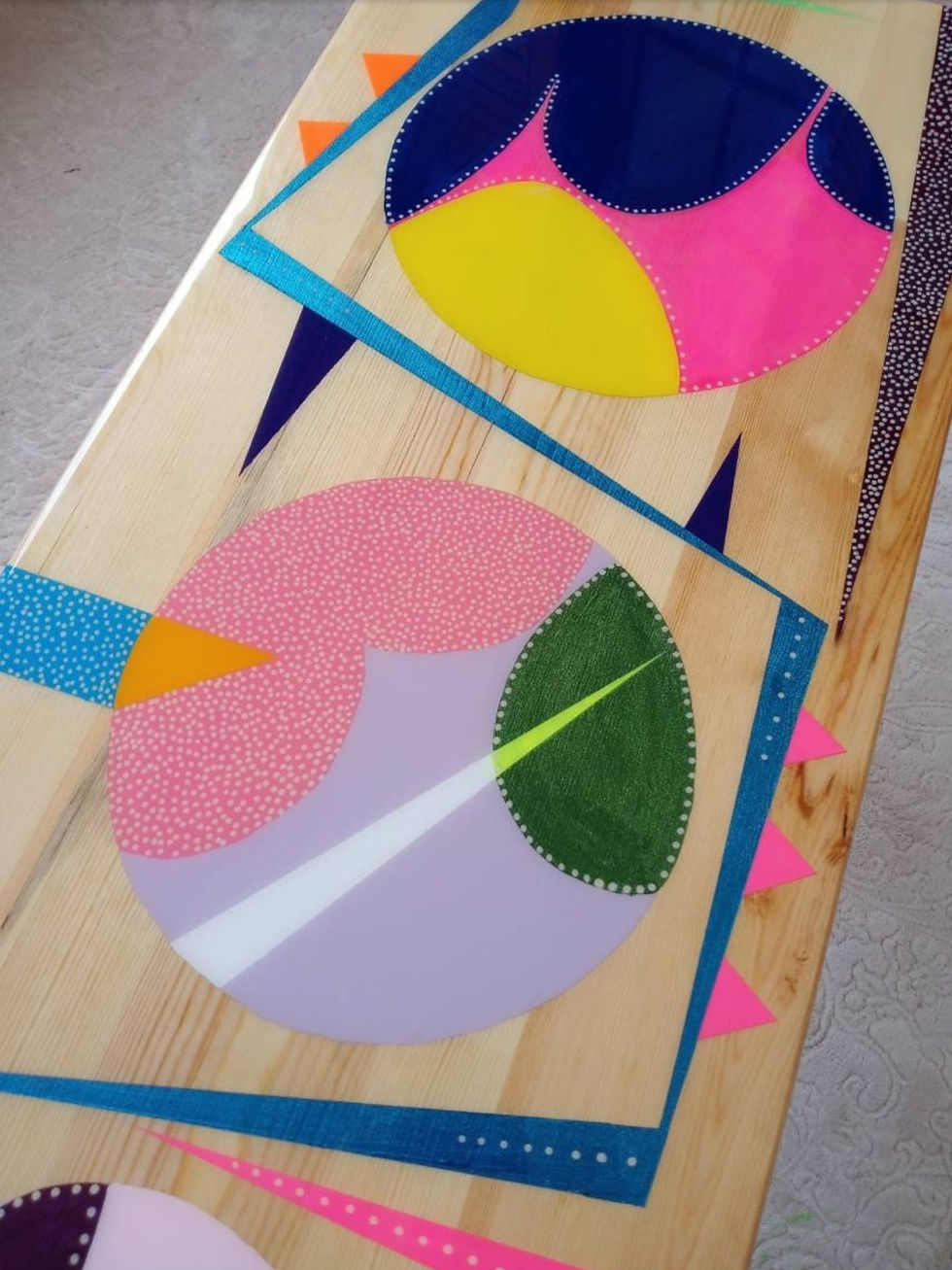 Thumbnail: Colorful Funky Abstract Epoxy Resin Boho Style Cool Art Bench