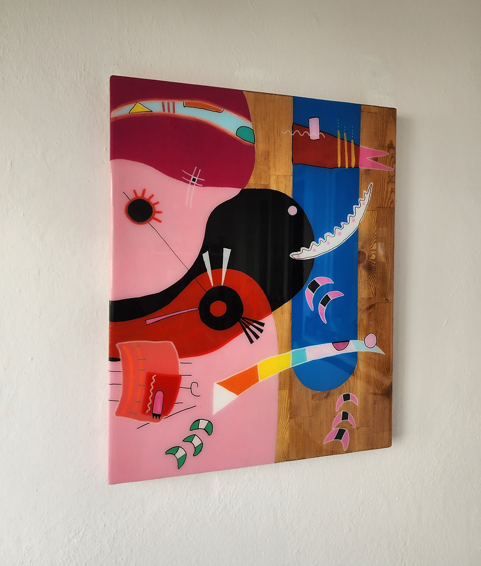Thumbnail: Handmade Colorful Abstract Epoxy Resin Wood Wall Art, Modern Pop Art Panel