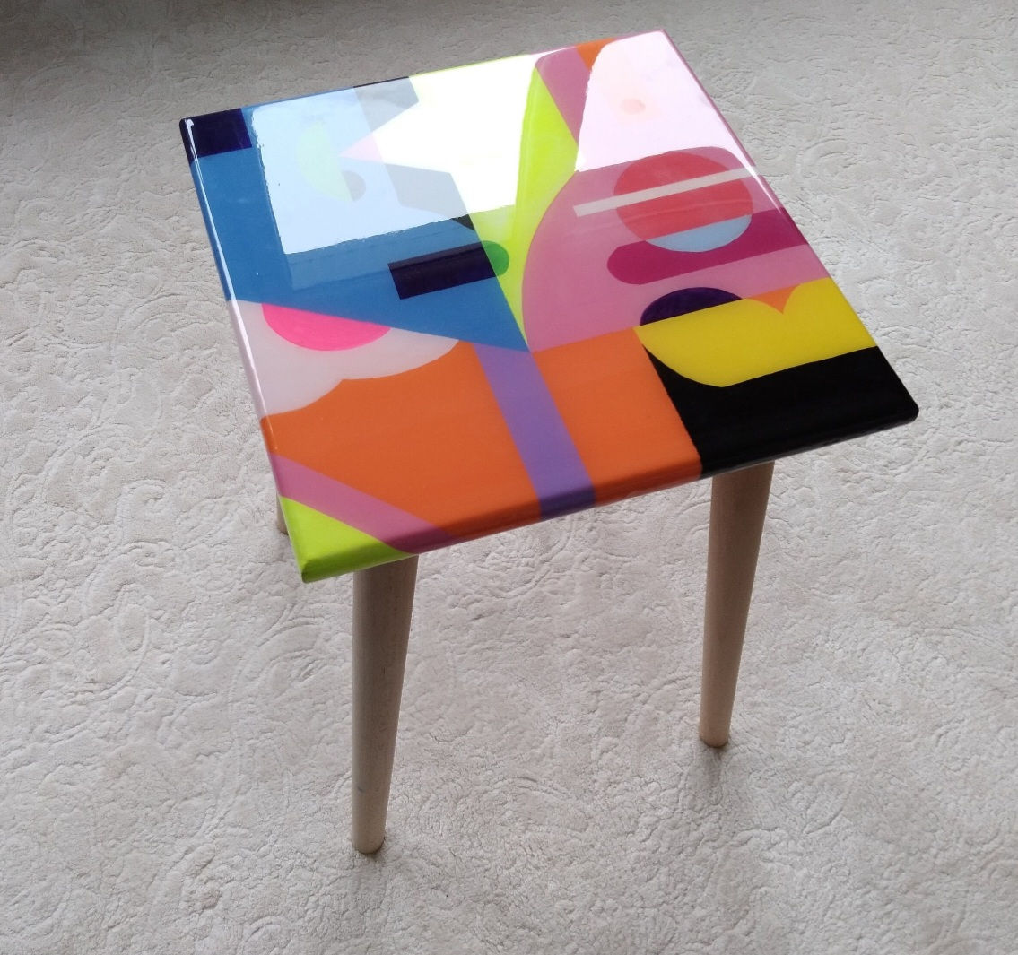 Small Colorful Painted Funky Abstract Resin Side Coffee Table