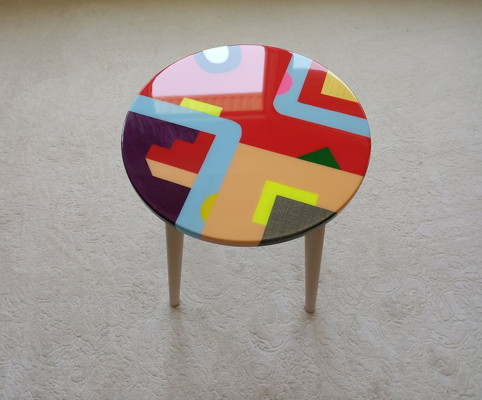Thumbnail: Colorful Round Resin Abstract End Side Red Epoxy Art Coffee Table